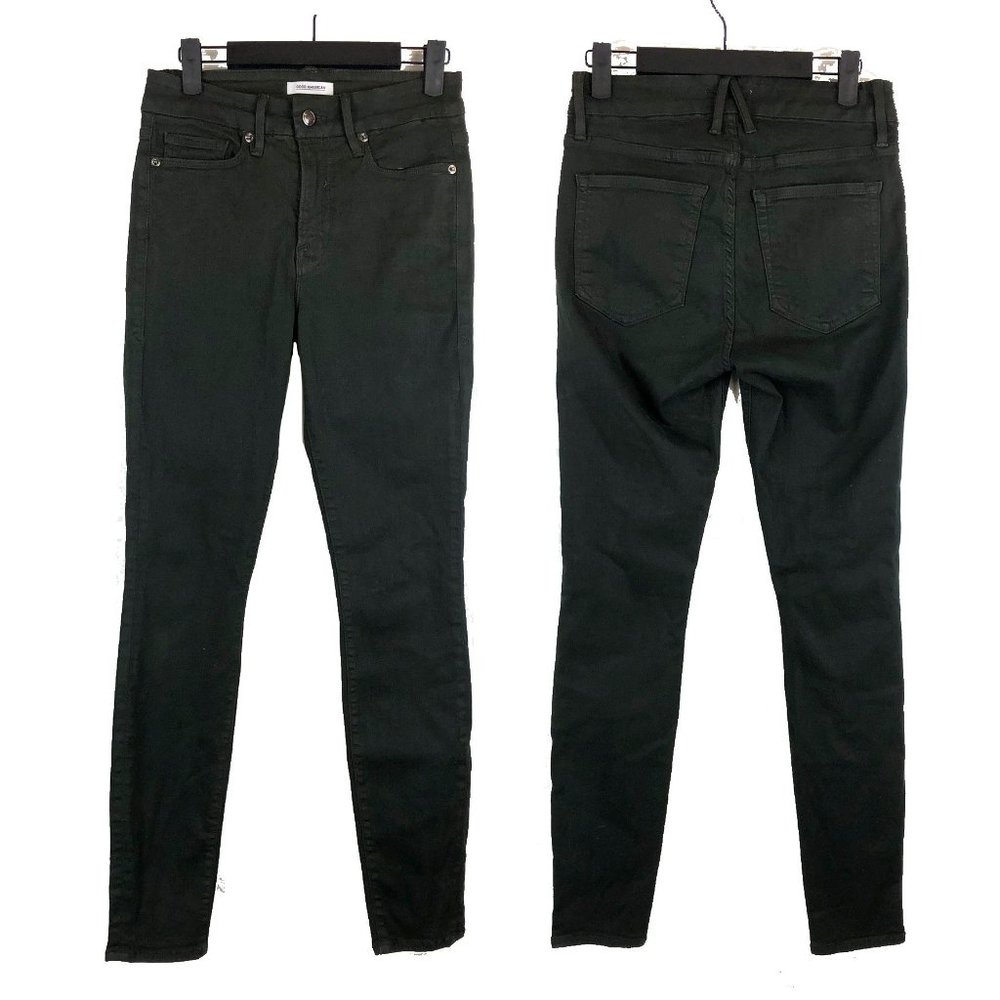 Good American Good Legs High Rise Black Dark Green Skinny Jeans 4 27